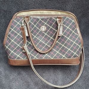 Purple and black plaid handbag